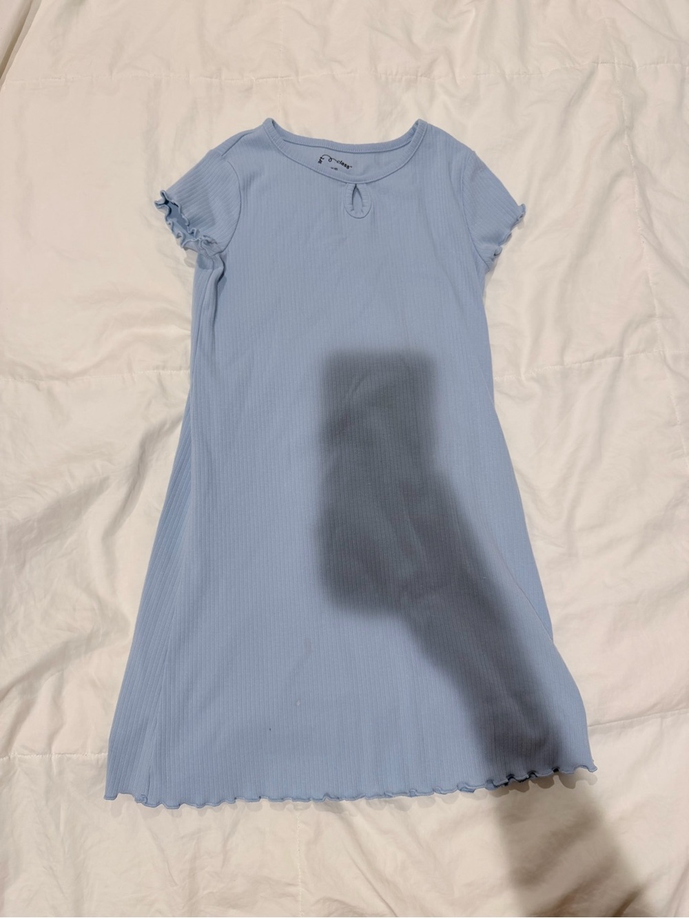 art class Light Blue Ribbed Short Sleeve Dress with Lettuce Hem